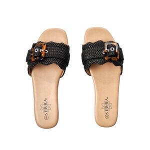 Serra Black Woven Slide Sandals Size 6 New Minimalist Resort